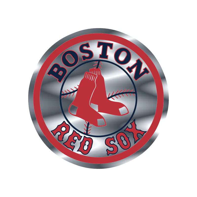 Boston Red Sox - Circle With Sox And Baseball - Silver Chrome Vinyl Sticker - Custom Size