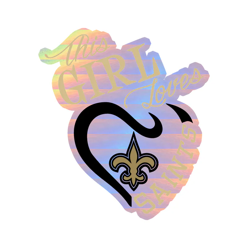 New Orleans Saints Girl Holographic Vinyl Sticker - Custom Size