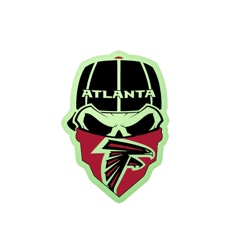 Atlanta Falcons - Skull With Bandana - Glow in the Dark Vinyl Sticker - Custom Size