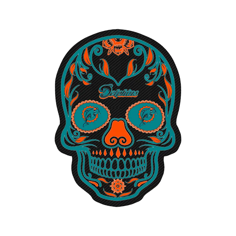 Miami Dolphins - Sugar Skull - Carbon Fiber Vinyl Sticker - Custom Size