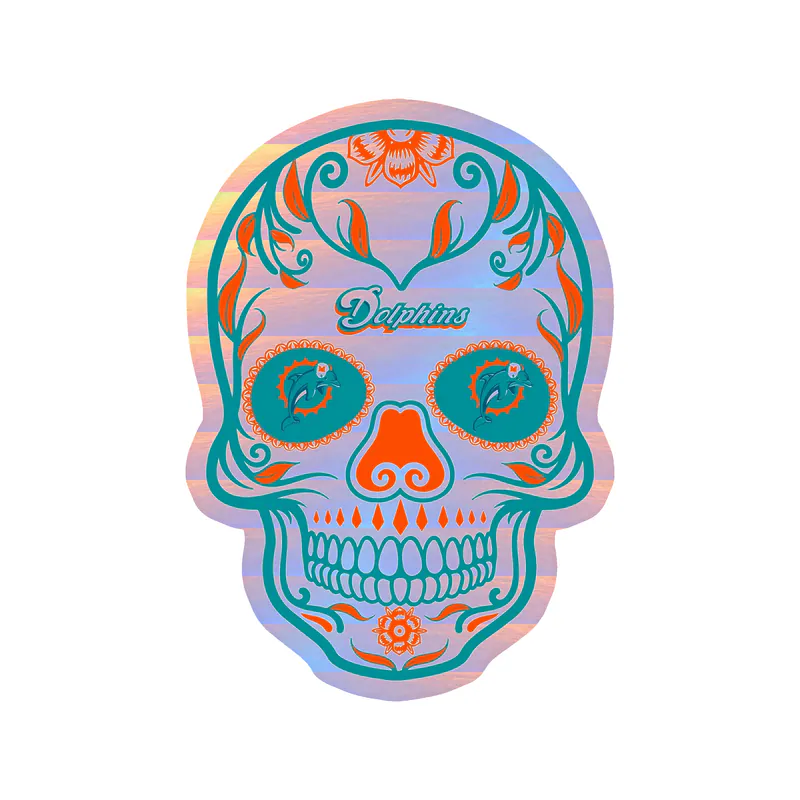 Miami Dolphins - Sugar Skull - Holographic Vinyl Sticker - Custom Size