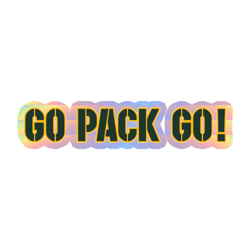 Green Bay Packers - Go Pack Go Lettering - Holographic Vinyl Sticker - Custom Size