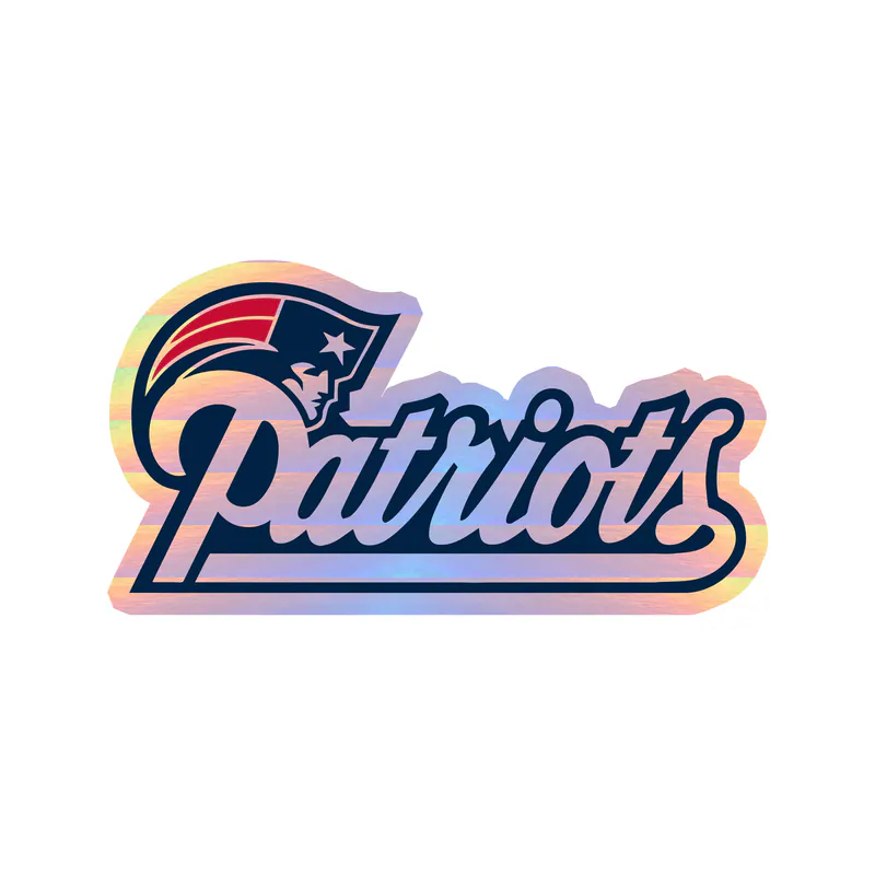 New England Patriots - White and Blue Lettering - Holographic Vinyl Sticker - Custom Size