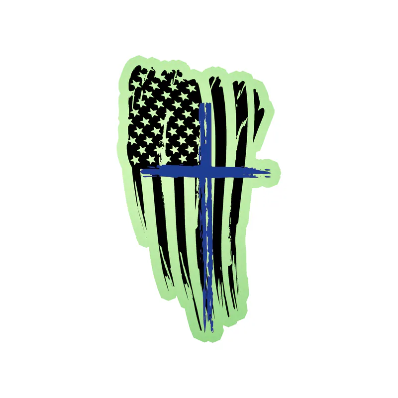 Blue Cross American Flag Glow in the Dark Vinyl Decal - custom size