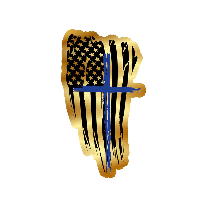 Blue Cross American Flag Gold Chrome Vinyl Decal - custom size