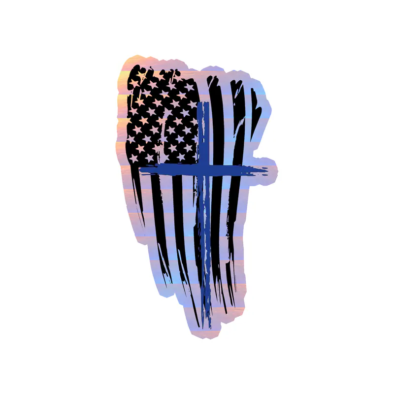 Blue Cross American Flag Holographic Vinyl Decal - custom size