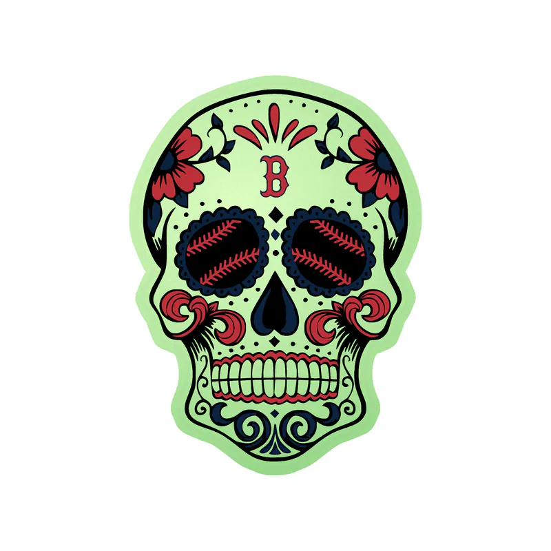Boston Red Sox - Sugar Skull With Baseball Eyes - Glow in the Dark Vinyl Sticker - Custom Size