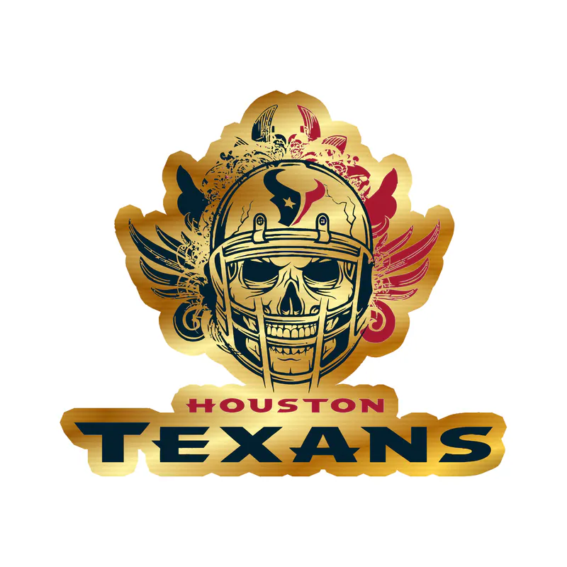 Houston Texans - Skull With Helmet And Nam - Gold Chrome Vinyl Sticker - Custom Size