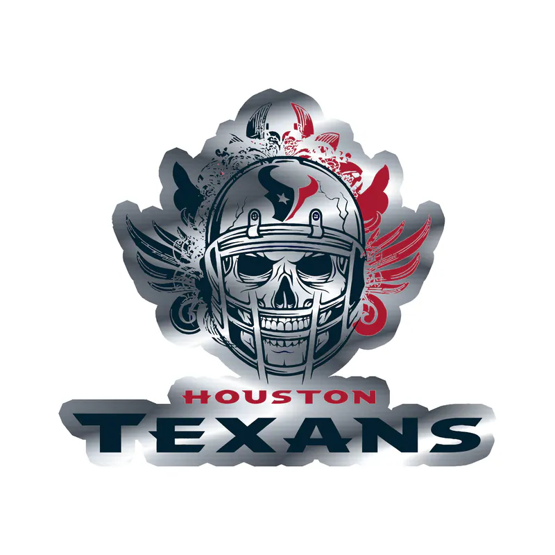 Houston Texans - Skull With Helmet And Nam - Silver Chrome Vinyl Sticker - Custom Size