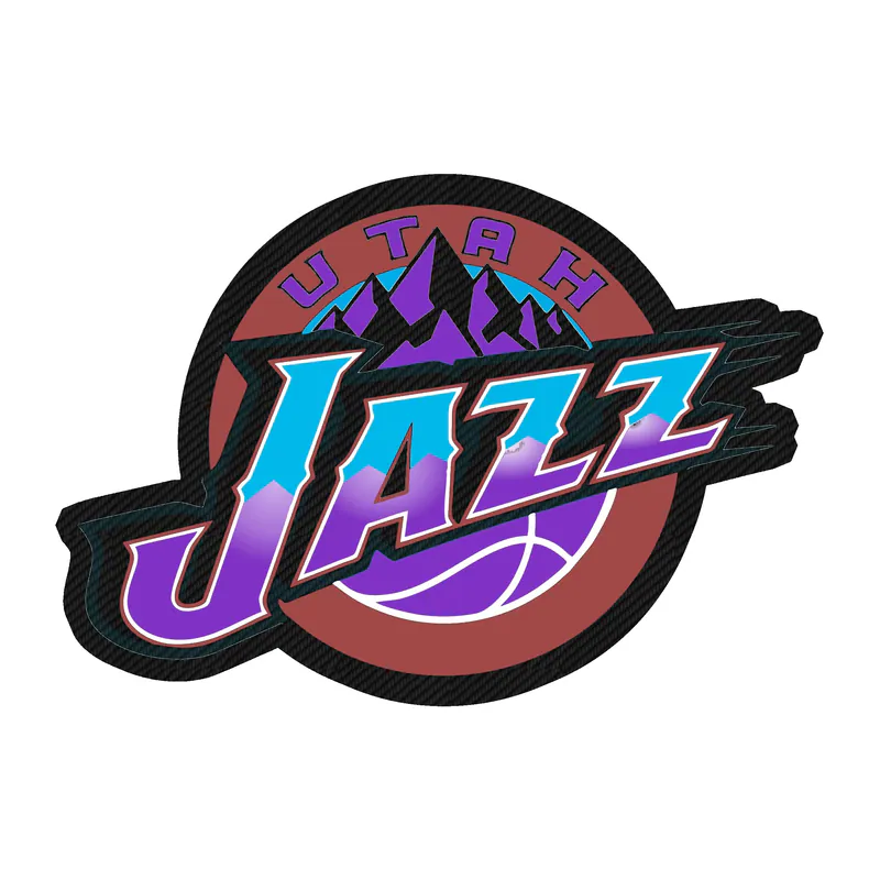 Utah Jazz - Orange Circle with Name And Purple Mountain 2 - Carbon Fiber Vinyl Sticker - Custom Size