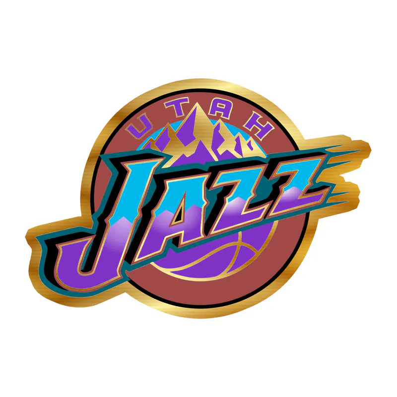 Utah Jazz - Orange Circle with Name And Purple Mountain 2 - Gold Chrome Vinyl Sticker - Custom Size