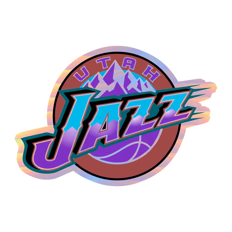 Utah Jazz - Orange Circle with Name And Purple Mountain 2 - Holographic Vinyl Sticker - Custom Size