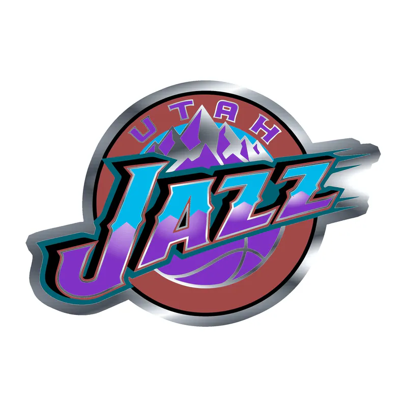 Utah Jazz - Orange Circle with Name And Purple Mountain 2 - Silver Chrome Vinyl Sticker - Custom Size