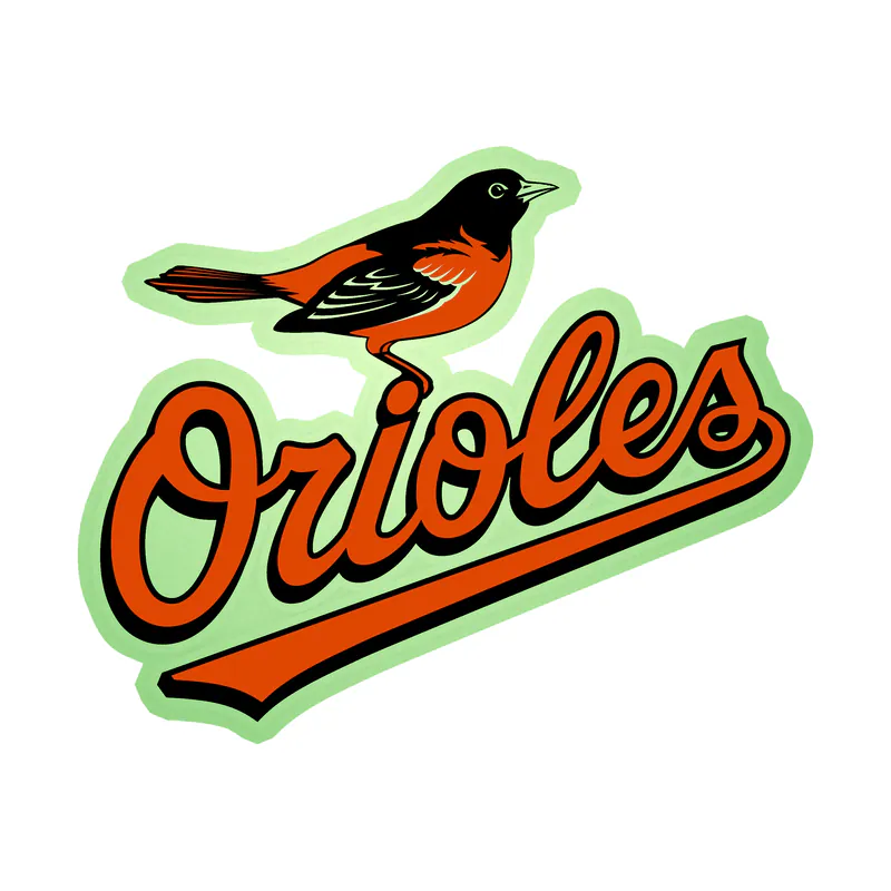 Baltimore Orioles - Bird With Orioles - Glow in the Dark Vinyl Sticker - Custom Size