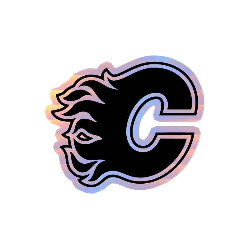 Calgary Flames - Black C -Holographic Vinyl Sticker - Custom Size