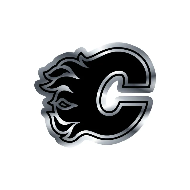 Calgary Flames - Black C -Silver Chrome Vinyl Sticker - Custom Size