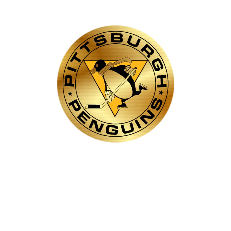 Pittsburgh Penguins - White Circle Black Name - Gold Chrome Vinyl Sticker - Custom Size
