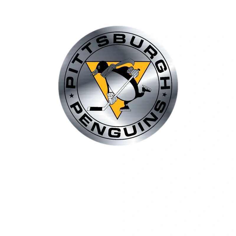 Pittsburgh Penguins - White Circle Black Name - Silver Chrome Vinyl Sticker - Custom Size