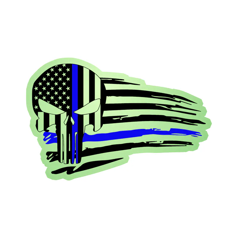 Punisher American Flag Blue Line Glow in the Dark Vinyl Decal - custom size