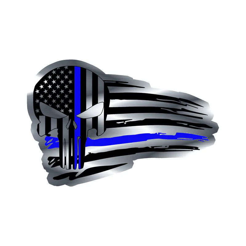 Punisher American Flag Blue Line Silver Chrome Vinyl Decal - custom size