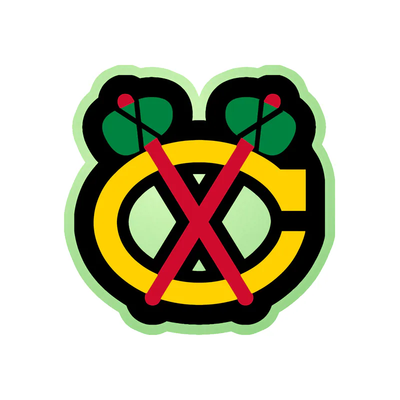 Chicago Blackhawks - Yellow C With Red Hatchets - Glow in the Dark Vinyl Sticker - Custom Size