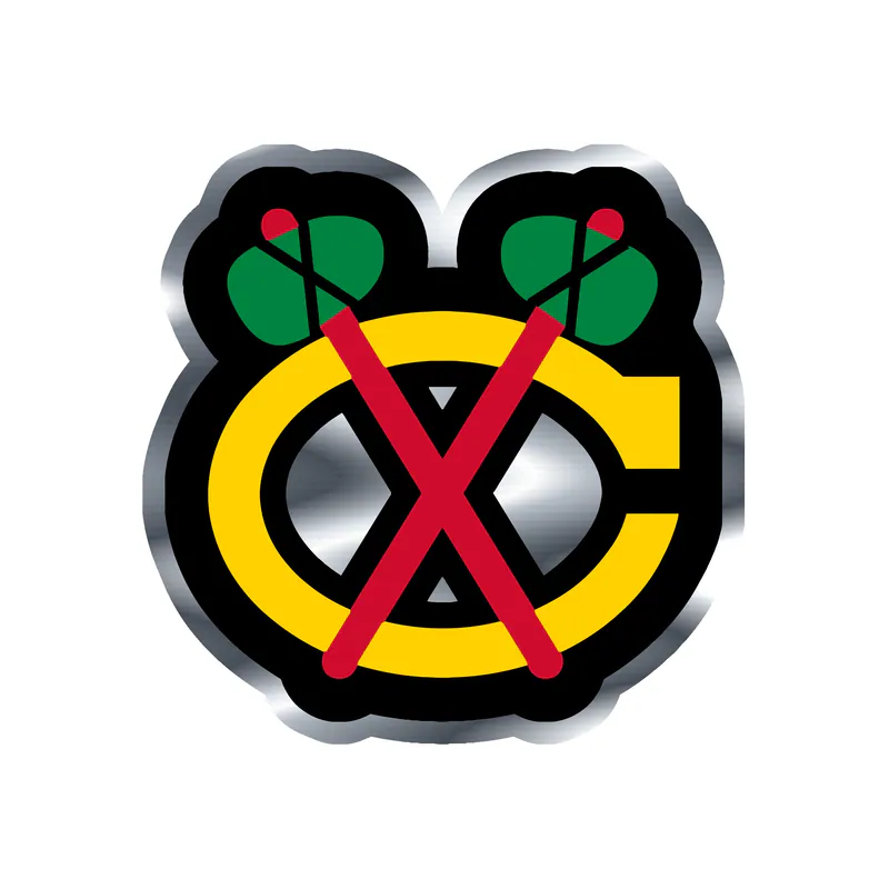 Chicago Blackhawks - Yellow C With Red Hatchets - Silver Chrome Vinyl Sticker - Custom Size