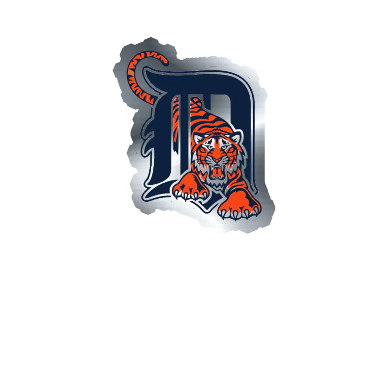Detroit Tigers - Tiger With D - Silver Chrome Vinyl Sticker - Custom Size