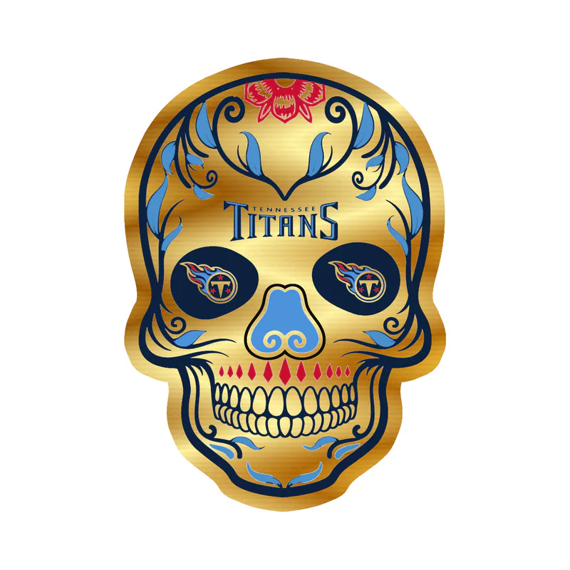 Tennessee Titans - Sugar Skull - Gold Chrome Vinyl Sticker - Custom Size