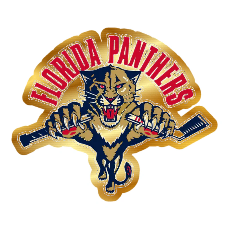 Florida Panthers - Panther With Hockey Stick - Gold Chrome Vinyl Sticker - Custom Size