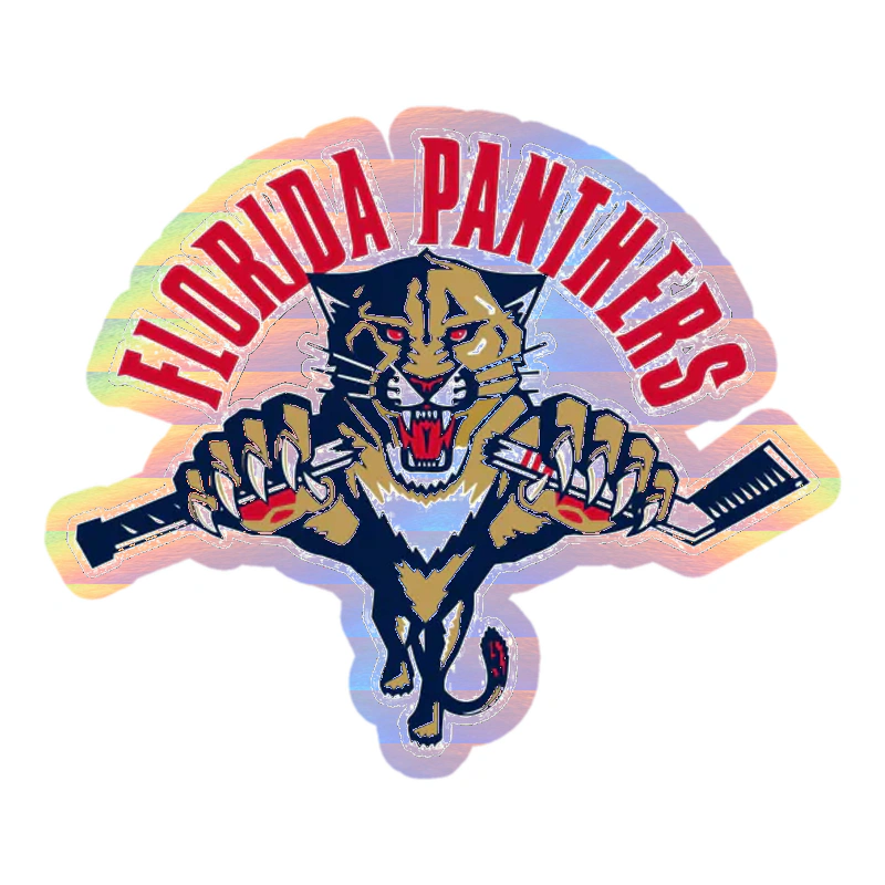 Florida Panthers - Panther With Hockey Stick - Holographic Vinyl Sticker - Custom Size