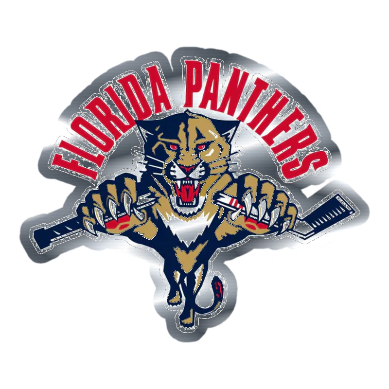 Florida Panthers - Panther With Hockey Stick - Silver Chrome Vinyl Sticker - Custom Size