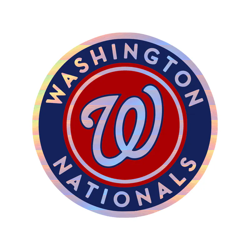 Washington Nationals - Blue And Red Circle With Name - Holographic Vinyl Sticker - Custom Size