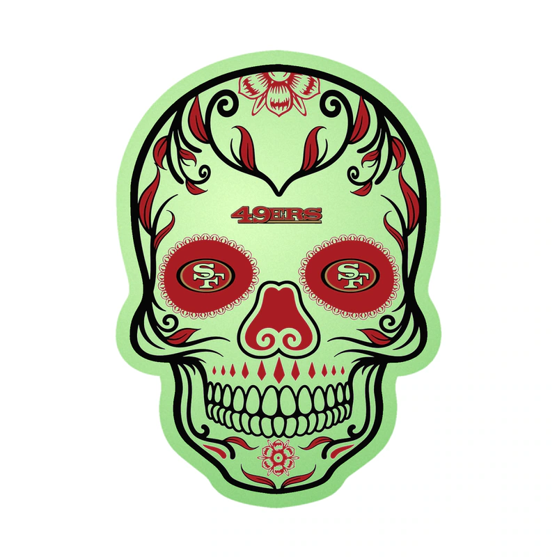 San Francisco 49ers - Sugar Skull - Glow in the Dark Vinyl Sticker - Custom Size