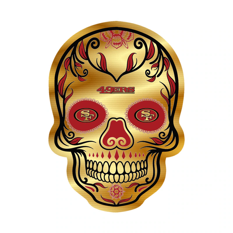 San Francisco 49ers - Sugar Skull - Gold Chrome Vinyl Sticker - Custom Size