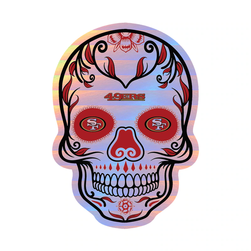 San Francisco 49ers - Sugar Skull - Holographic Vinyl Sticker - Custom Size
