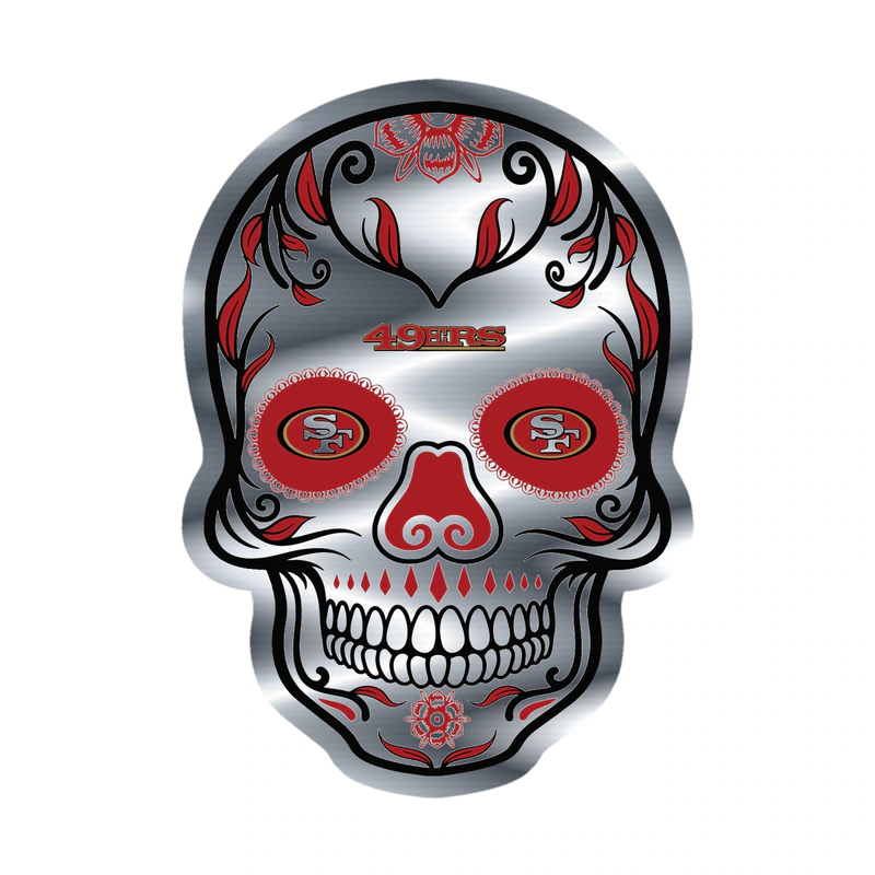 San Francisco 49ers - Sugar Skull - Silver Chrome Vinyl Sticker - Custom Size