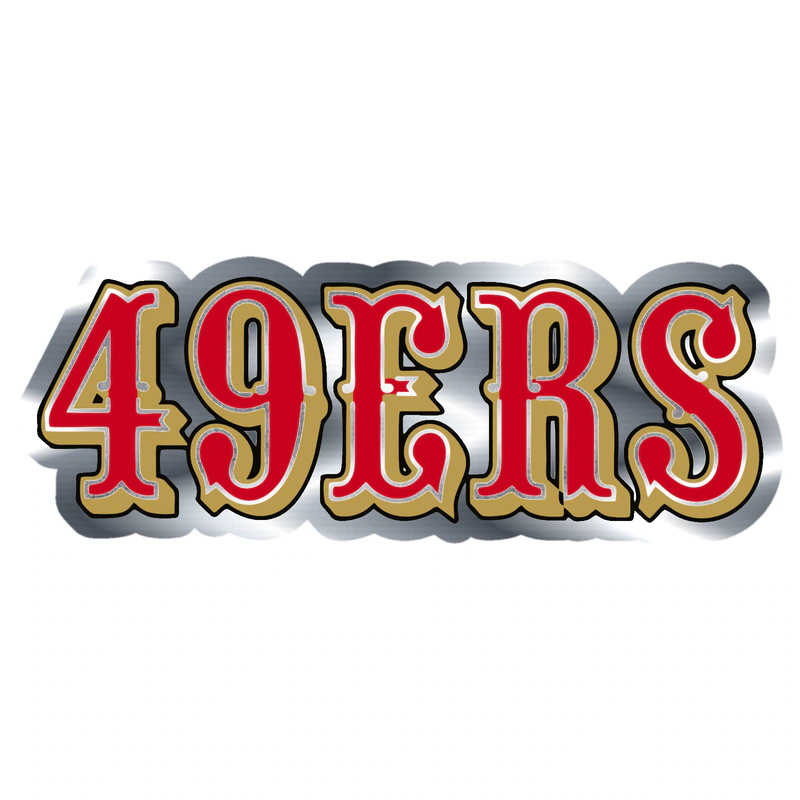 San Francisco 49ers - Gold and Red Lettering - Silver Chrome Vinyl Sticker - Custom Size