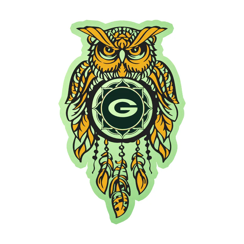 Green Bay Packers - Owl - Glow in the Dark Vinyl Sticker - Custom Size