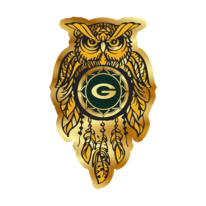 Green Bay Packers - Owl - Gold Chrome Vinyl Sticker - Custom Size