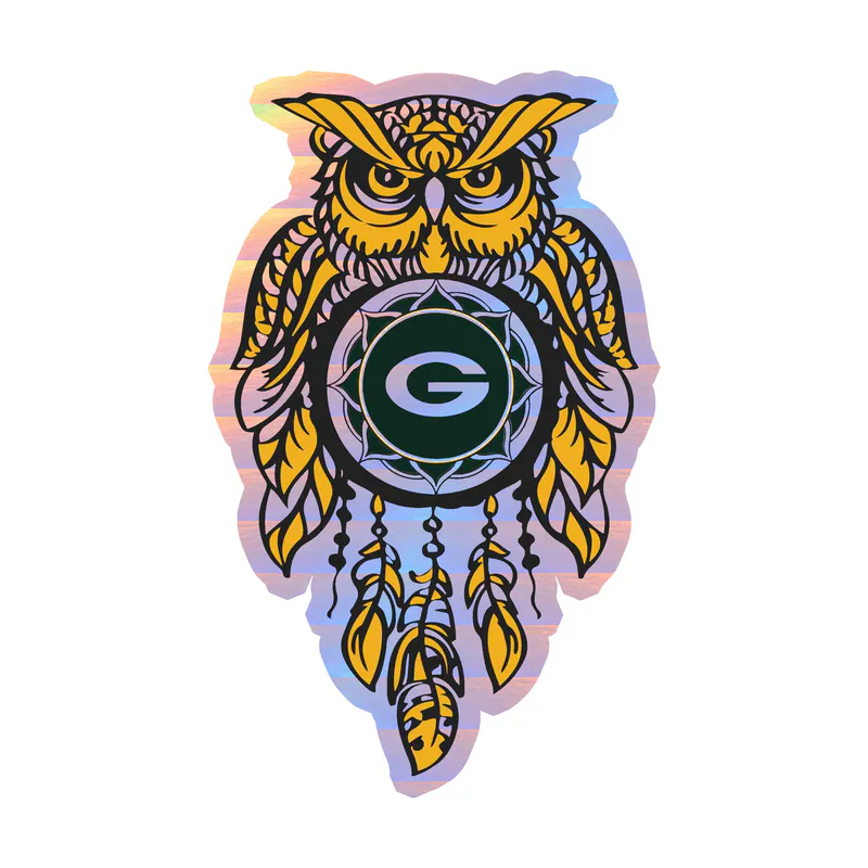 Green Bay Packers - Owl - Holographic Vinyl Sticker - Custom Size