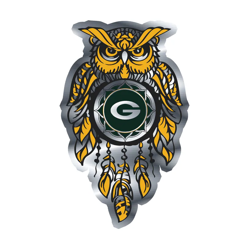 Green Bay Packers - Owl - Silver Chrome Vinyl Sticker - Custom Size