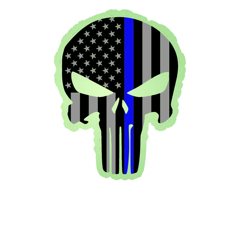 Punisher American Flag Blue Line Glow in the Dark Vinyl Decal - custom size