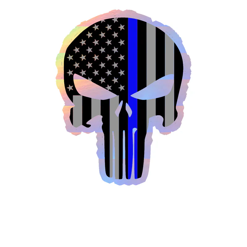 Punisher American Flag Blue Line Holographic Vinyl Decal - custom size