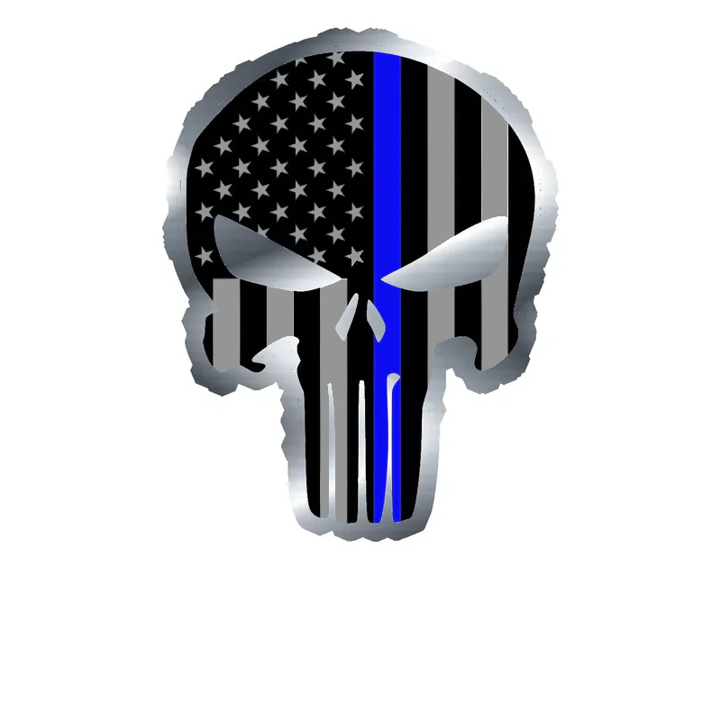 Punisher American Flag Blue Line Silver Chrome Vinyl Decal - custom size