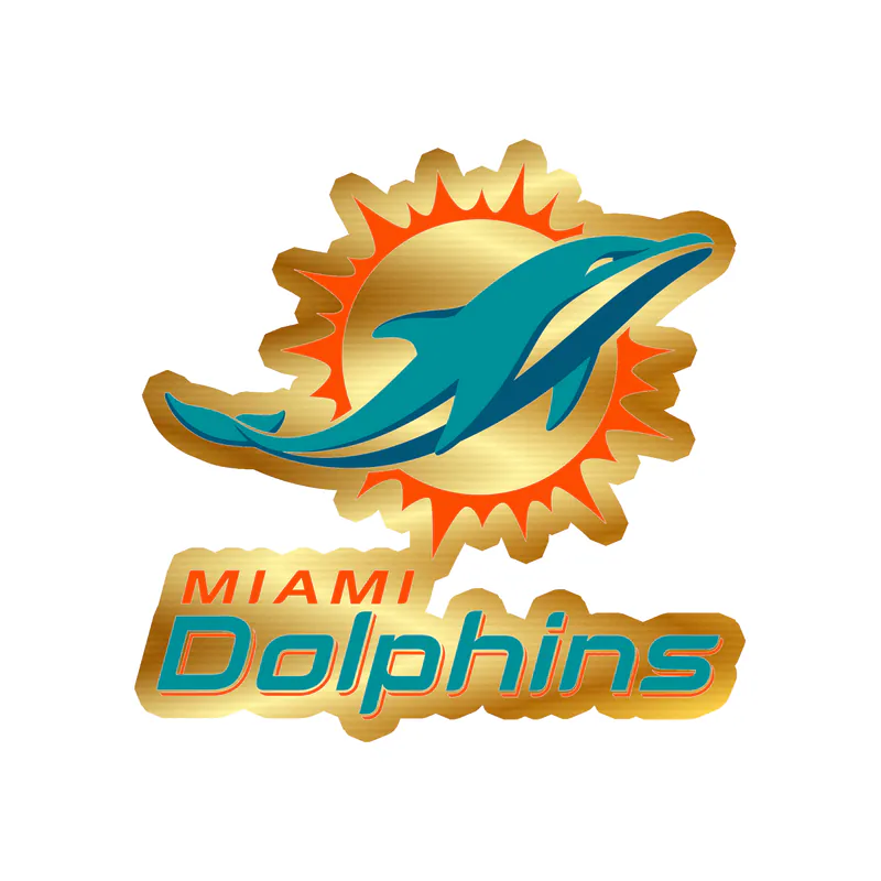 Miami Dolphins - Circle - Image 2 - Gold Chrome Vinyl Sticker - Custom Size