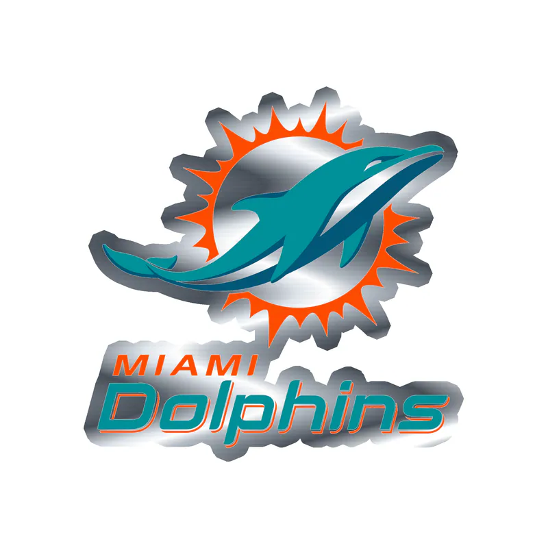 Miami Dolphins - Circle - Image 2 - Silver Chrome Vinyl Sticker - Custom Size