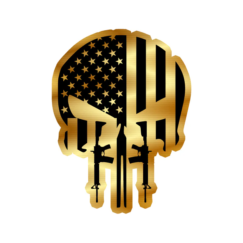 Punisher American Flag Gold Chrome Vinyl Decal - Custom Size