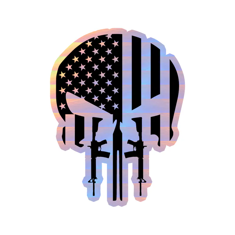 Punisher American Flag Holographic Vinyl Decal - Custom Size