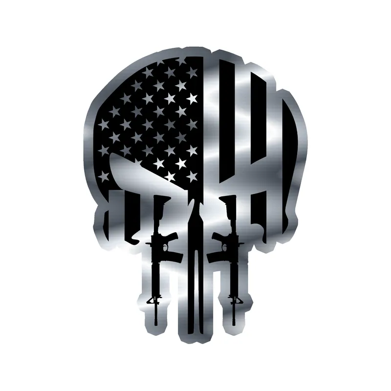 Punisher American Flag Silver Chrome Vinyl Decal - Custom Size
