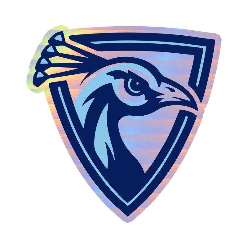 Upper Iowa Peacocks - Image 1 - Holographic Vinyl Decal - Custom Size